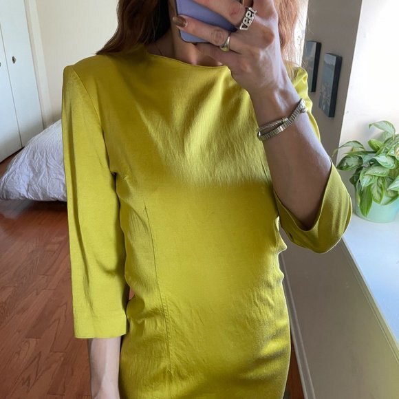 French Connection 3/4 Sleeve Mini Sheath Dress Yellow Size 2 - Picture 2 of 8